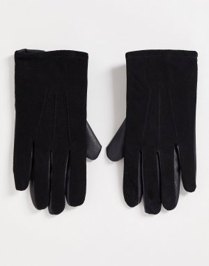 Черные перчатки из смеси искусственной кожи и натуральной замши DESIGN Asos