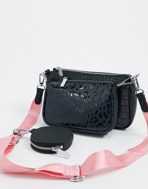 Черная сумка в стиле милитари через плечо с крокодиловым узором -Черный Skinnydip