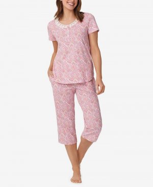 Женский пижамный комплект из топа с короткими рукавами и капри 2 предметов , цвет Pink Multi Aria