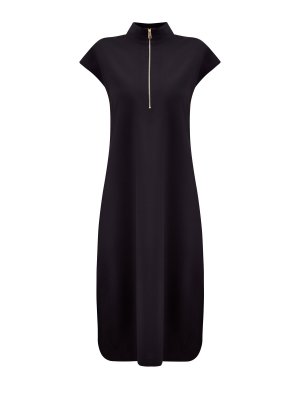 Платье-миди из тонкой шерсти с застежкой на молнию LORENA ANTONIAZZI. Цвет: черный