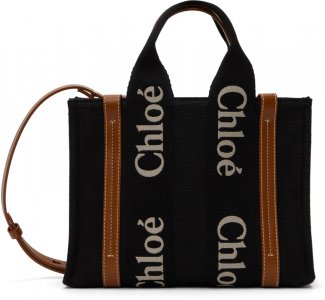 Маленькая черно-бежевая сумка-тоут Woody Chloe Chloé