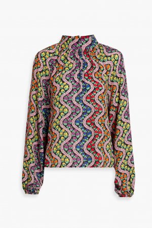 Блуза Harlow из крепа с принтом и сборками. Rhode, многоцветный RHODE