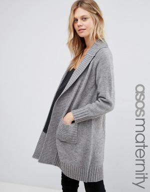 Пальто-кардиган со спинкой в рубчик для беременных ASOS Maternity. Цвет: серый