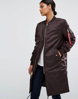 Удлиненное пальто с золотистой молнией Alpha industries MA-1. Цвет: коричневый