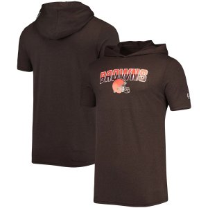 Мужской пуловер с короткими рукавами New Era Heathered Brown Cleveland Browns капюшоном