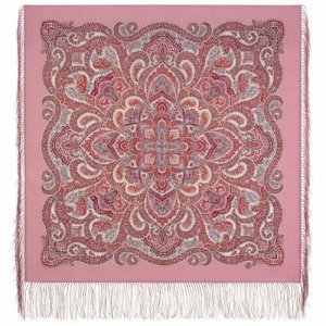Платок ,89х89 см, красный, розовый Павловопосадская платочная мануфактура. Цвет: бежевый/серый/красный/розовый