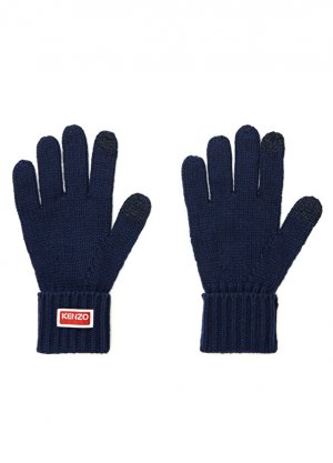 Темно-синие мужские шерстяные перчатки с логотипом Kenzo