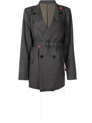 Двубортный пиджак в клетку Maison Mihara Yasuhiro. Цвет: серый