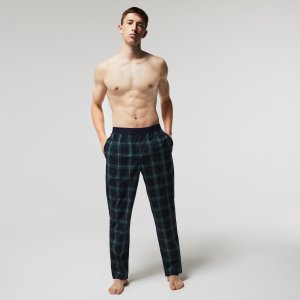 Одежда для дома и сна Мужские клетчатые пижамные штаны из хлопка Lacoste. Цвет: тёмно-синий,зелёный