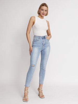 Джинсы силуэта Skinny с рваным эффектом zolla. Цвет: светло-голубой
