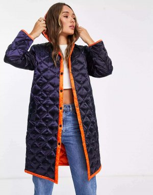 Синее утепленное пальто с контрастной отделкой Laura Gianni Feraud. Цвет: синий