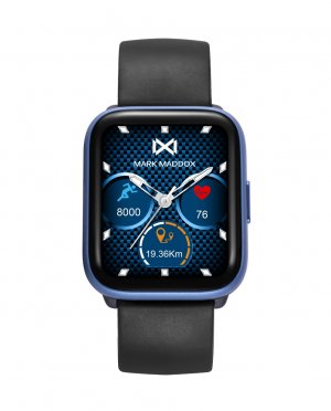 Синие алюминиевые умные часы с черным силиконовым ремешком , черный Mark Maddox