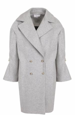 Двубортное шерстяное пальто с укороченным рукавом Carven. Цвет: серый
