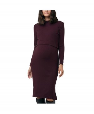 Платье для кормления в рубиновую полоску беременных, темно-бордовое Ripe Maternity