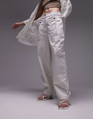 Бежевые брюки премиум-класса с зауженными карманами Topshop. Цвет: бежевый