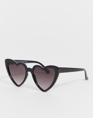 Черные солнцезащитные очки с оправой в форме сердец -Черный New Look