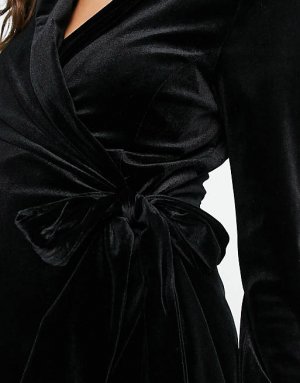 Черный бархатный костюмный пиджак с поясом по бокам ASOS DESIGN Maternity