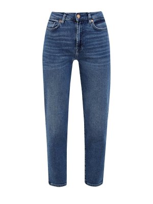 Укороченные джинсы-mom’s из эластичного денима 7 FOR ALL MANKIND. Цвет: синий