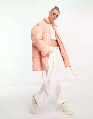 Розовая удлиненная куртка-пуховик DTT Sarah Don't Think Twice Don't. Цвет: розовый