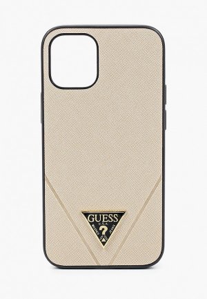 Чехол для iPhone Guess 12 mini (5.4), PU Saffiano Triangle metal logo Gold. Цвет: золотой