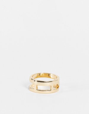 Золотистое кольцо с параллельным дизайном и мозаичной отделкой -Золотистый DesignB London