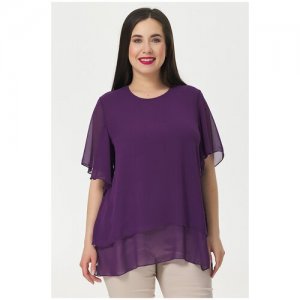 Блуза Olsi, нарядный стиль, прямой силуэт, укороченный рукав, разрез, однотонная, размер 48, фиолетовый plus size OLS. Цвет: фиолетовый