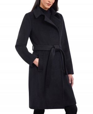 Женское пальто с запахом и воротником-стойкой на поясе , черный Michael Kors