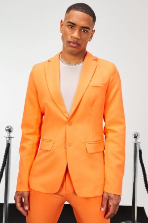 Однобортный костюмный пиджак облегающего кроя , оранжевый Boohoo