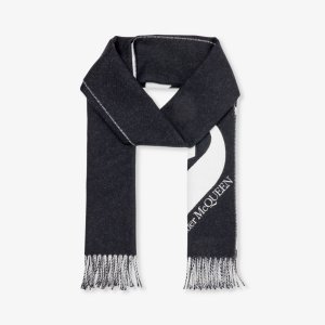 Шерстяной шарф с бахромой и логотипом Alexander Mcqueen, черный McQueen