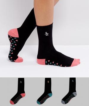 Набор из 3 пар черных носков с разноцветными треугольниками Penguin. Цвет: черный