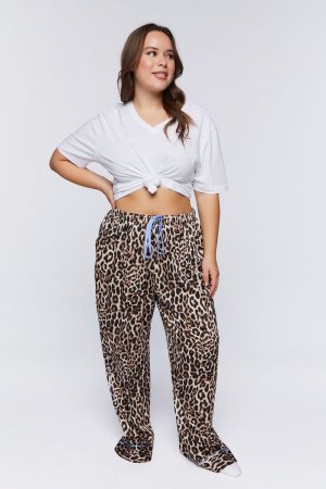 Атласные пижамные брюки с леопардовым принтом больших размеров , коричневый Forever 21