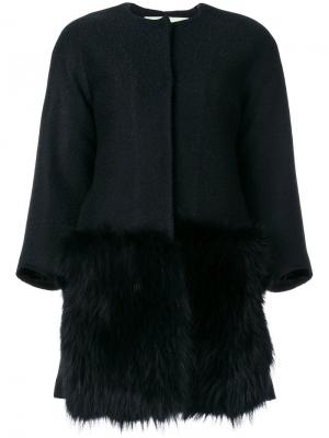 Пальто с меховой панелью спереди Ava Adore. Цвет: чёрный