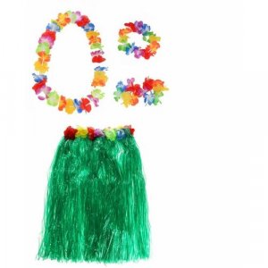 Гавайская юбка зеленая 60 см, ожерелье лея 96 венок, 2 браслета (набор) Happy Pirate. Цвет: зеленый
