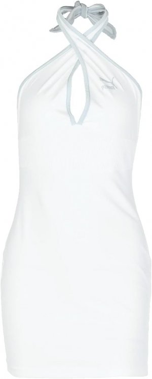 Классическое летнее курортное платье с воротником-халтер , цвет Puma White