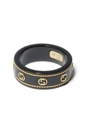 Кольцо из желтого золота с логотипом Interlocking G Gucci. Цвет: черный
