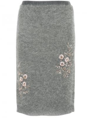 Мини-юбка с цветочной вышивкой Cityshop. Цвет: серый