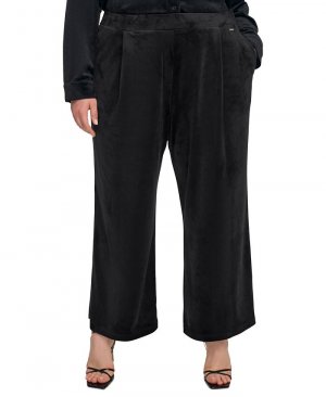 Велюровые широкие брюки больших размеров со складками спереди , черный Calvin Klein