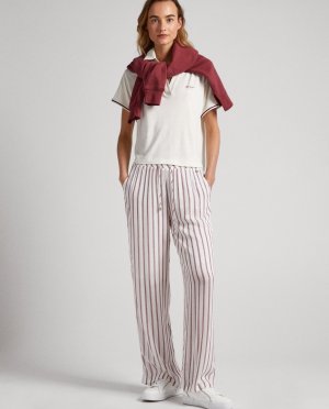 Женские брюки с регулируемой талией и полосатым принтом , белый Pepe Jeans. Цвет: белый