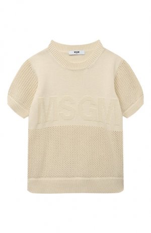 Хлопковый пуловер MSGM kids. Цвет: кремовый