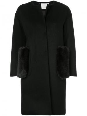 Пальто с меховыми карманами Estnation. Цвет: чёрный