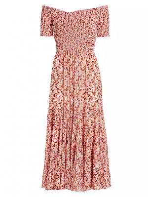 Платье миди со сборками и открытыми плечами Soledad , цвет pink damask Poupette St Barth