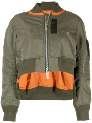 Cropped bomber jacket Sacai. Цвет: зеленый
