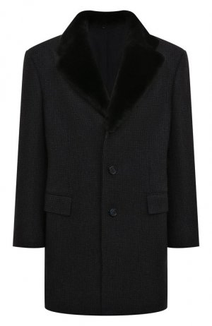 Шерстяное пальто с меховой отделкой Brioni. Цвет: синий