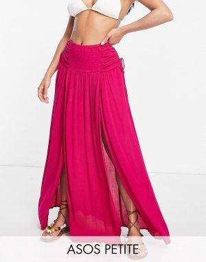 Ярко-розовая юбка макси со сборками и по бокам ASOS DESIGN Petite
