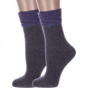 Носки, 2 пары, размер 36-40, фиолетовый, серый HOBBY LINE. Цвет: серый/серый-фиолетовый/фиолетовый