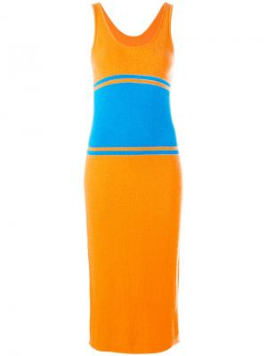 Вязаное платье-майка длины миди Maison Margiela. Цвет: жёлтый и оранжевый