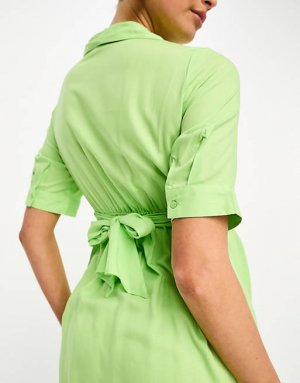 Зеленое платье-рубашка миди с запахом спереди Mamalicious Maternity Mama.licious