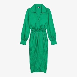 Платье-рубашка миди из жаккардового атласа с цветочным принтом , зеленый The Kooples