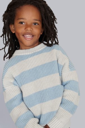 Полосатый свитер из натурального хлопка , синий KIDLY