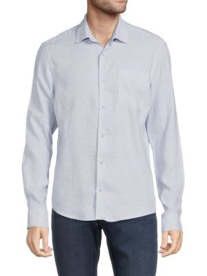 Рубашка на пуговицах с длинными рукавами из смесового льна , цвет Sky Blue Saks Fifth Avenue